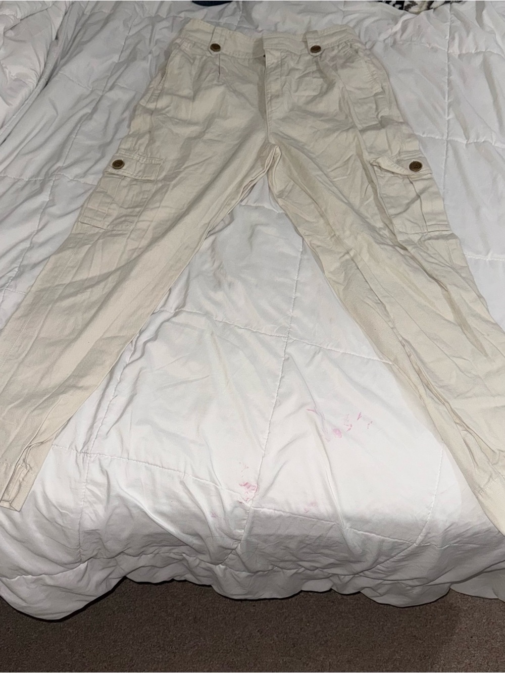 Stradivarius Cream Cargo Trousers with Buttoned Flap Pockets